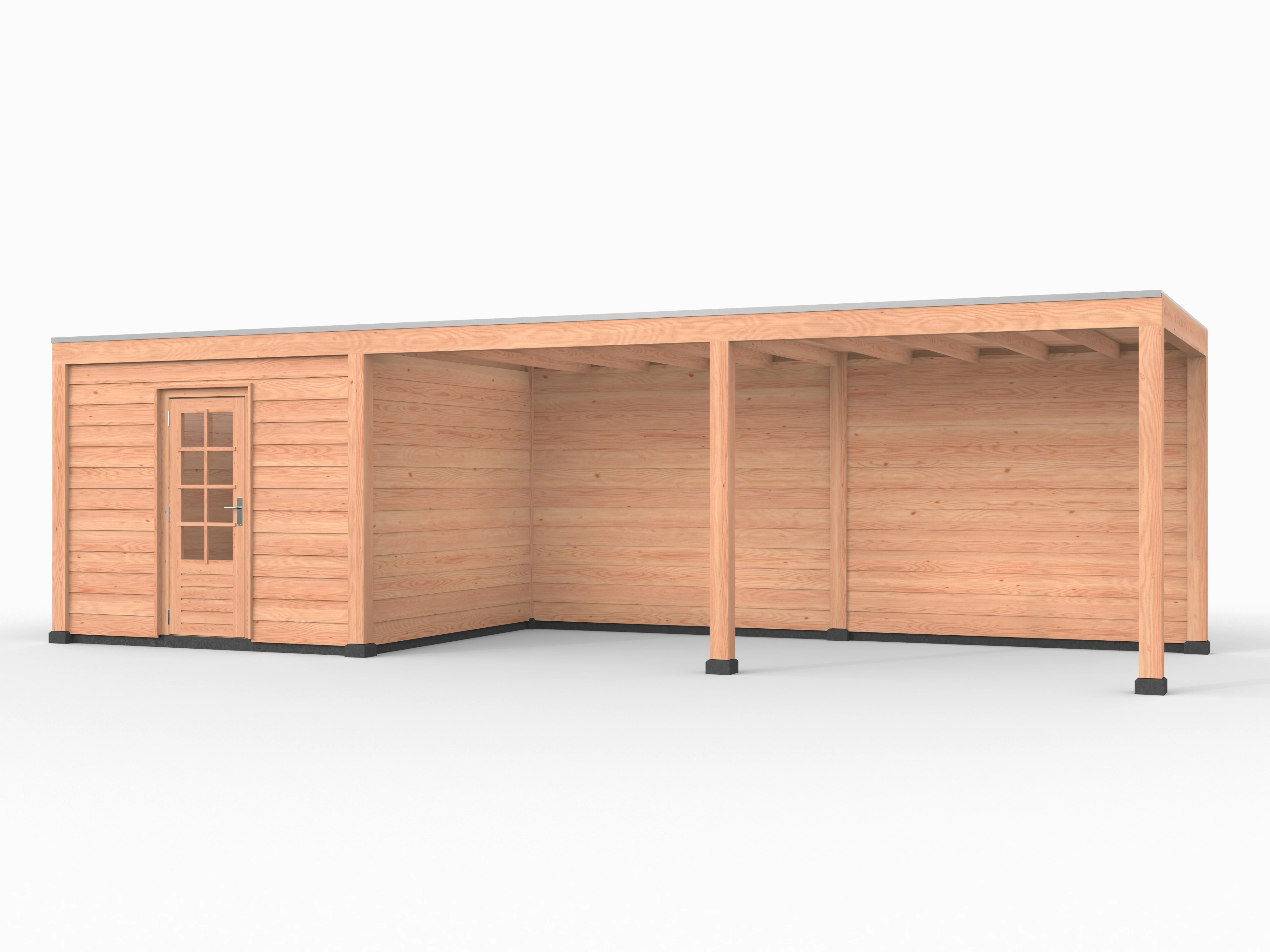 Douglas overkapping, 900 x 300, met achterwand en schuur, Westwood Elegant - Afbeelding 1